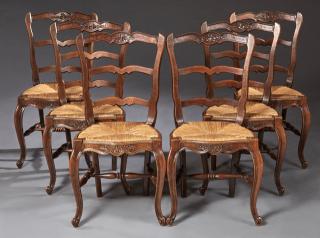 Appraisal: Set of Six French Provincial Louis XV Style Carved Oak