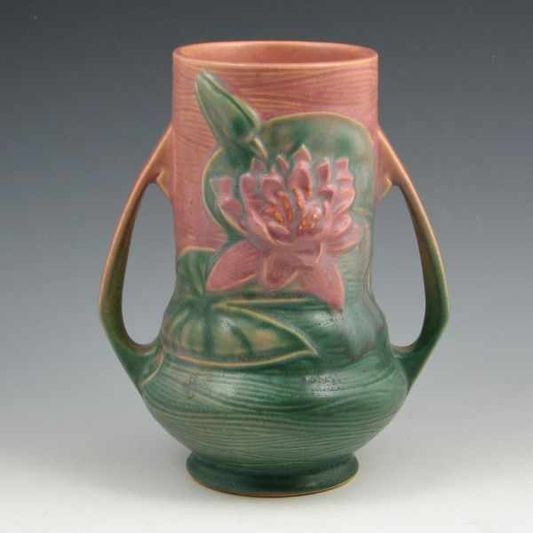 Appraisal: Roseville Water Lily handled vase in pink and green Marked