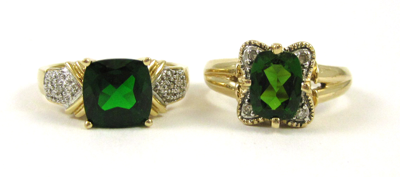 Appraisal: TWO CHROME DIOPSIDE AND DIAMOND RINGS both k yellow gold