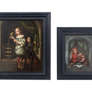 Appraisal: Dutch School th th Century Birdcage and Punishment two works