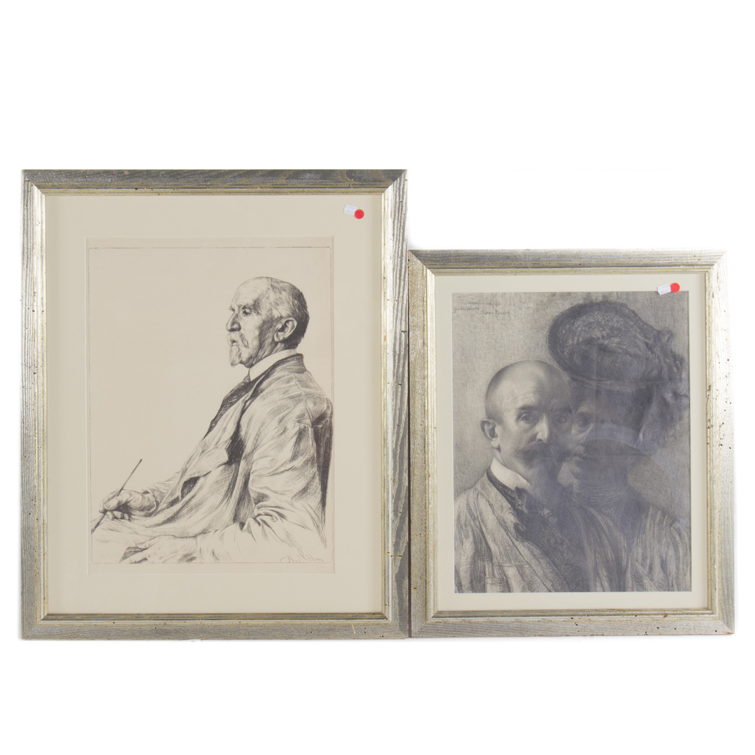 Appraisal: Two portraits one charcoal and one lithograph each signed framed