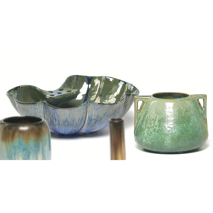 Appraisal: Fulper bowl shell shape covered in a blue green and