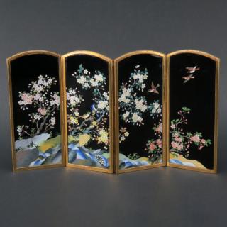 Appraisal: A Signed Inaba Cloisonn Table Top Folding Screen ca A