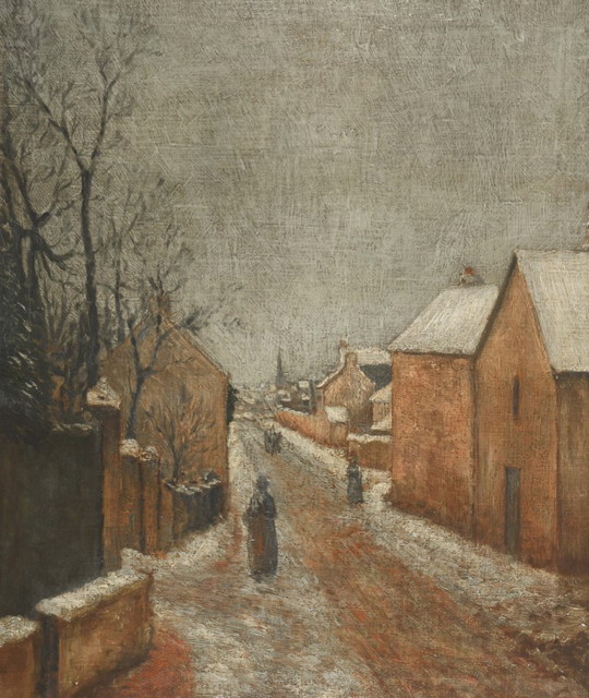 Appraisal: MANNER OF CAMILLE PISSARRO - Snowy town lane with figures