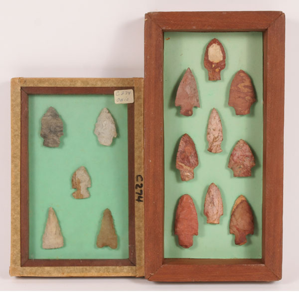 Appraisal: Two frames one with arrowheads found in Meridian MS and