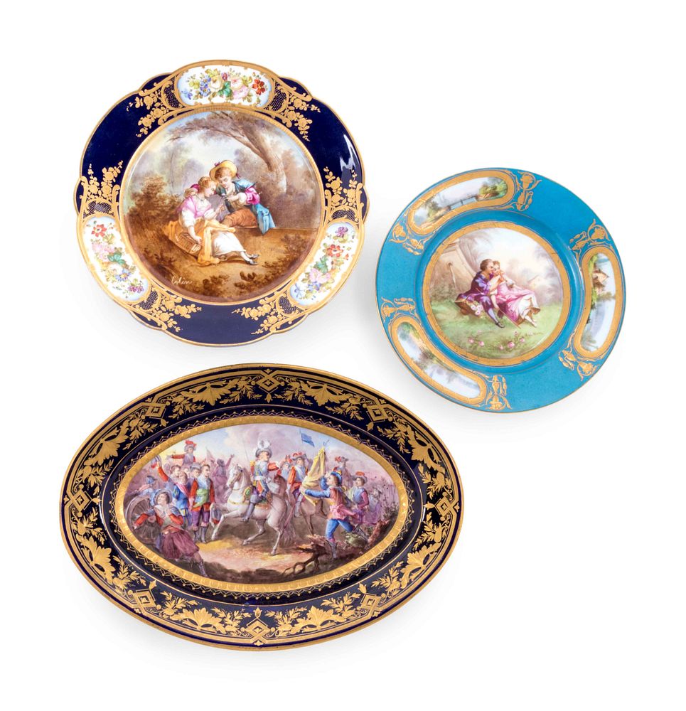 Appraisal: Three Sevres Style Painted and Parcel Gilt Porcelain Table Articles