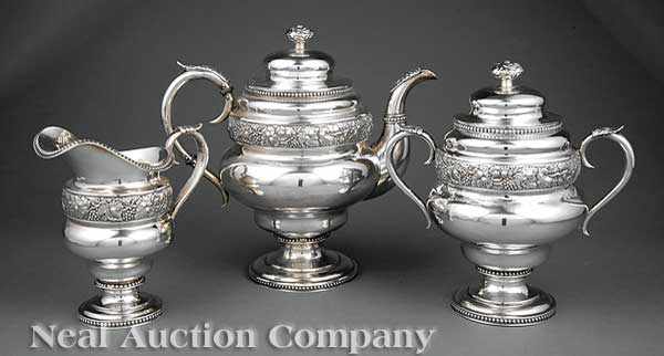 Appraisal: A Fine American Federal Coin Silver Three-Piece Tea Service unmarked