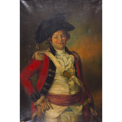 Appraisal: American School oileograph portrait of a Colonial soldier with hand-painted