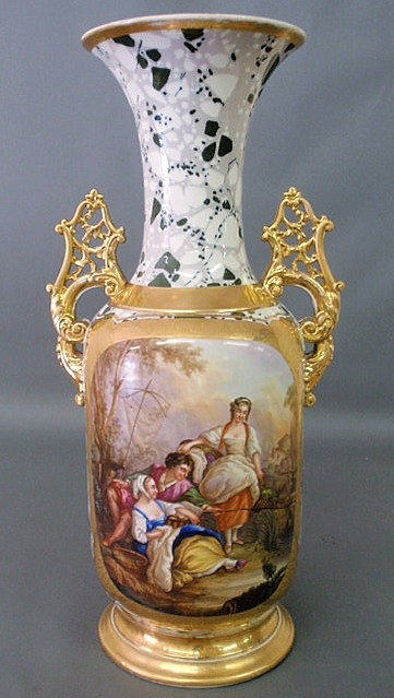 Appraisal: Large Paris porcelain urn with Continental landscape figural and gilt