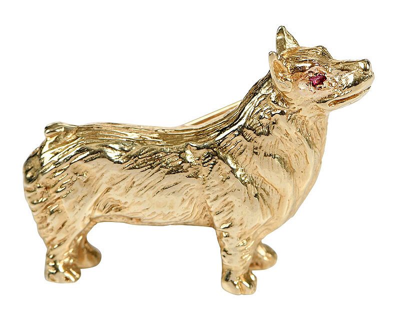 Appraisal: kt Dog Brooch corgi design one round cut ruby stamped