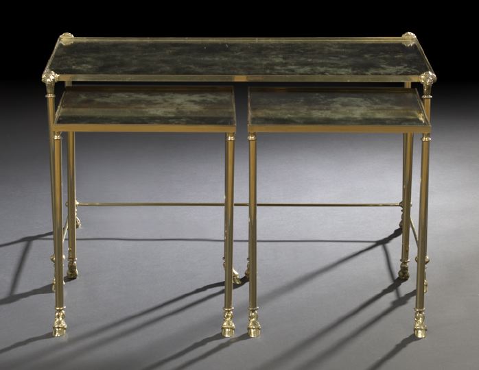 Appraisal: Suite of Three Gilt-Metal and Mirrored Tables early th century