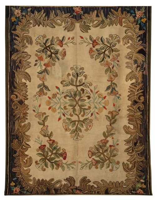 Appraisal: LARGE HOOKED RUG Rectangular ' x ' Central floral motif