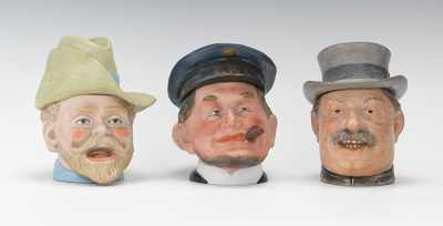 Appraisal: Three Expressive Male Head Humidors Including Conta Bohem Terracotta head