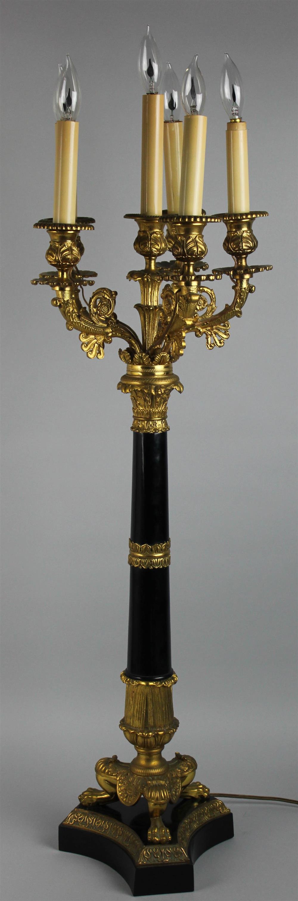 Appraisal: NAPOLEON III STYLE GILT BRONZE AND PATINATED METAL FIVE-LIGHT CANDELABRA