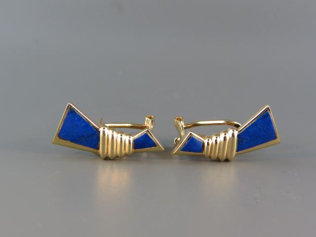 Appraisal: Lapis and k Gold Earrings pierced clip long dwt with