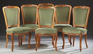 Appraisal: Set of Six French Louis XV Style Carved Beech Upho