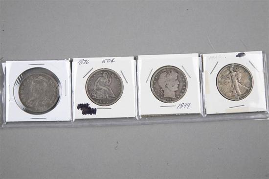 Appraisal: FOUR EARLY HALF DOLLARS Lot includes capped bust seated Liberty