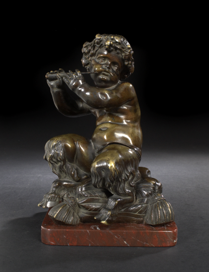 Appraisal: Attractive Napoleon III Patinated Bronze Figure of a Pipe-Playing Infant