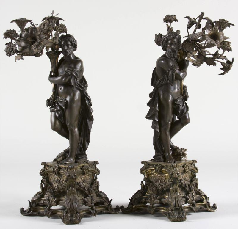 Appraisal: Pair of French Neoclassical Figural Candelabra th c bronze and