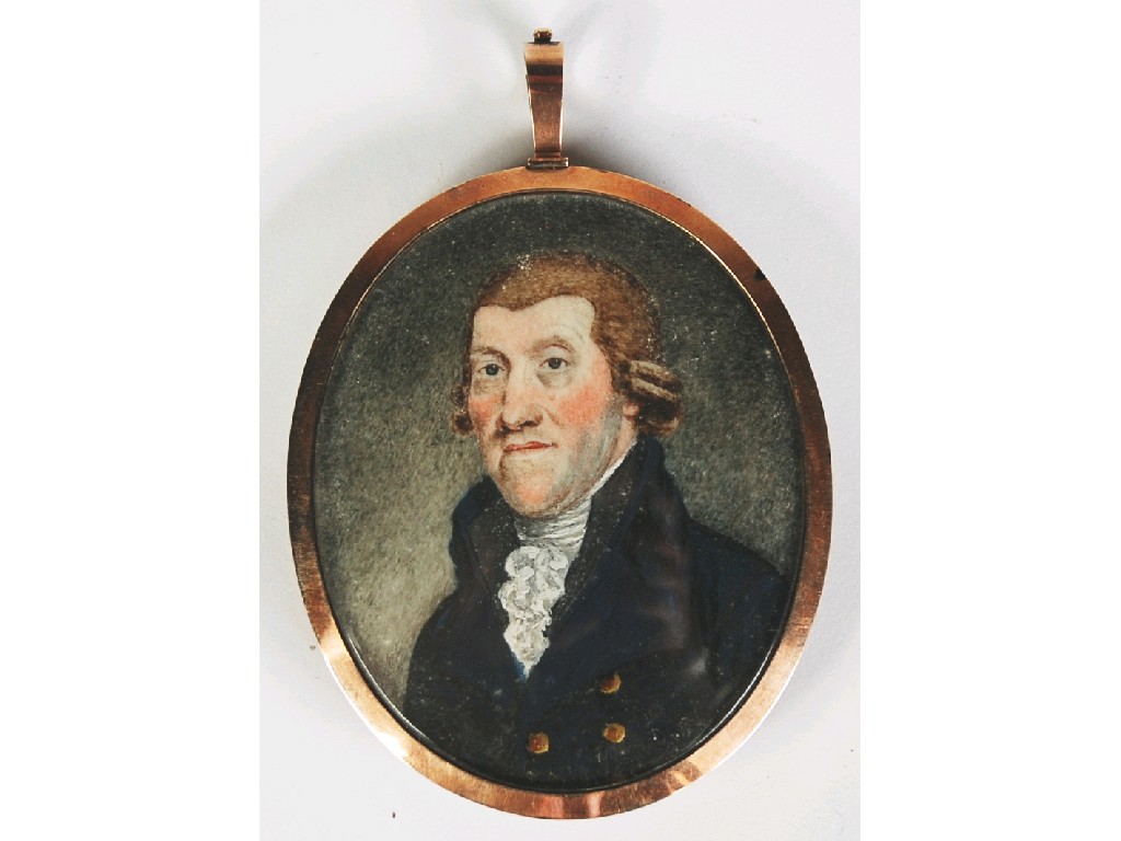 Appraisal: ENGLISH SCHOOL circa OVAL PORTRAIT MINIATURE ON IVORY OF A