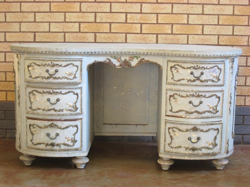 Appraisal: A th Century painted kidney shape Dressing Table fitted six