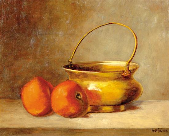 Appraisal: Bert Beirne Oklahoma th century FRUIT STILL LIFE WITH COPPER