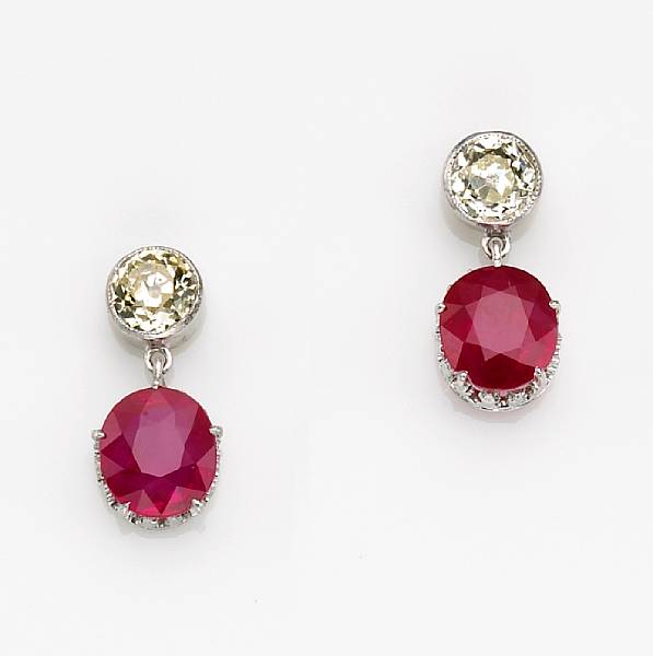 Appraisal: A pair of ruby and diamond earrings estimated total ruby