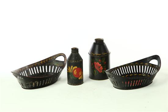 Appraisal: FOUR PIECES OF TOLEWARE American mid th century Two openwork