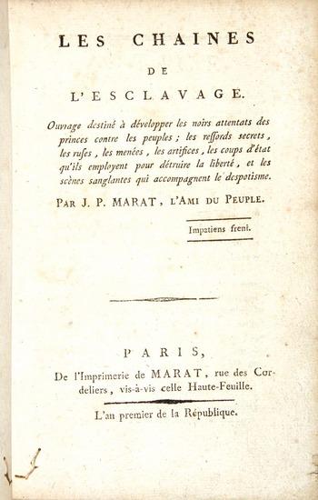 Appraisal: MARAT Jean Paul Les Chaines de l'Esclavage Paris de l