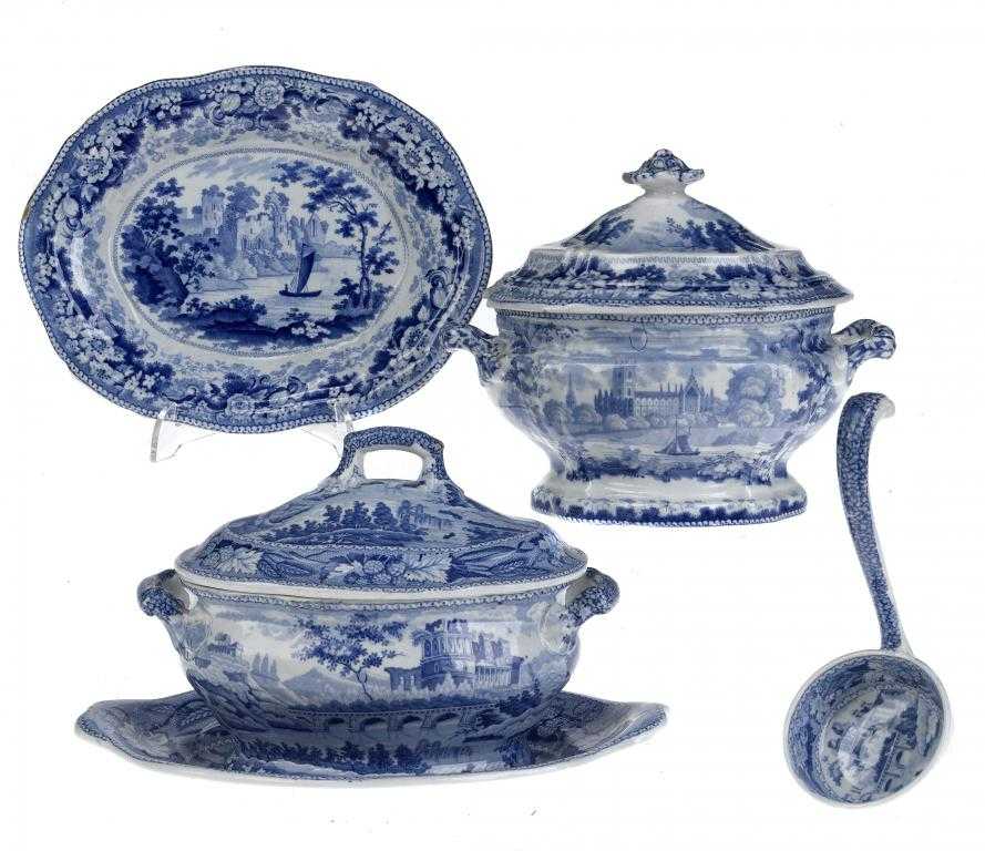 Appraisal: A MINTON BLUE PRINTED SEMI CHINA ITALIAN RUINS PATTERN SAUCE