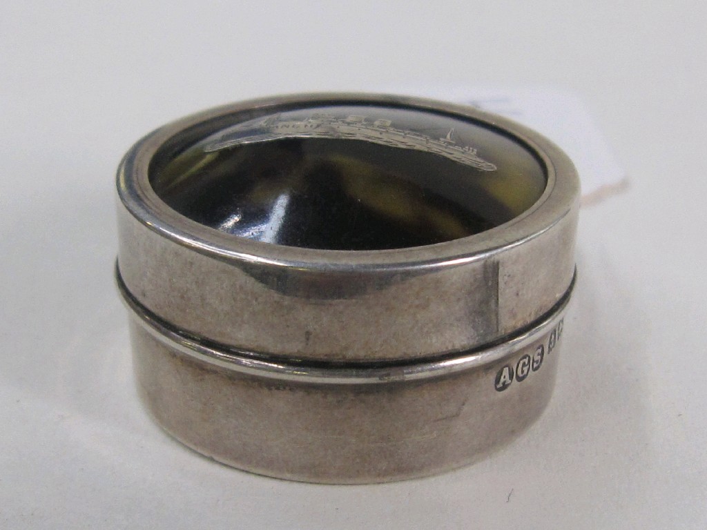 Appraisal: Silver and tortoiseshell pill box the lid inset with a