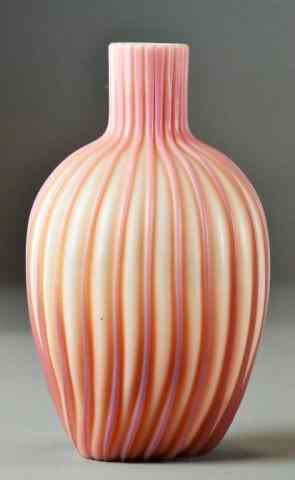 Appraisal: Peach blow Ribbed VaseBeautiful bulbous-shaped peach blow ribbed vase ''