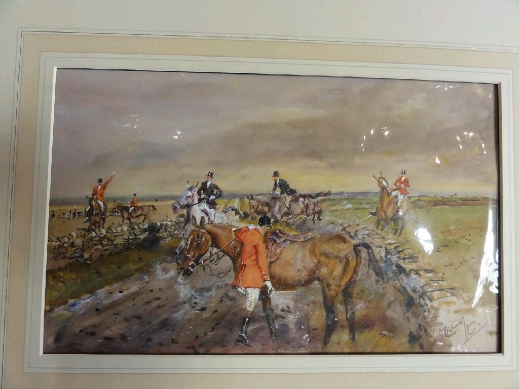 Appraisal: A watercolour and bodycolour by Michael Lyne of a hunting