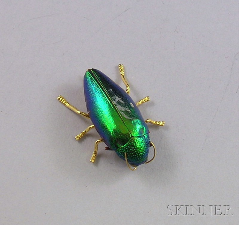 Appraisal: Gold and Green Glass Beetle Brooch