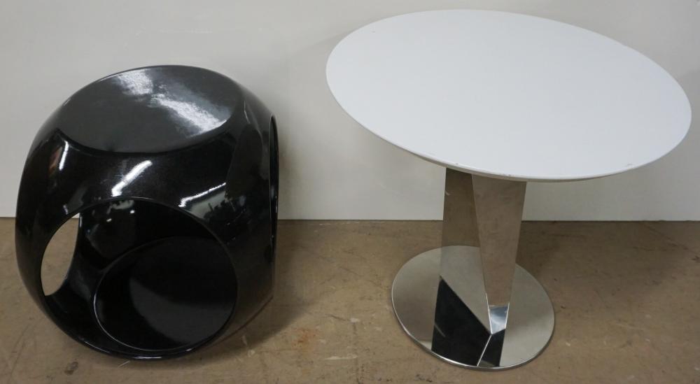 Appraisal: Contemporary Mid-Century Modern Style Pedestal Side Table and a Stool