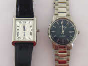 Appraisal: Two stainless steel quartz wristwatches a Dreyfuss Co rectangular cased