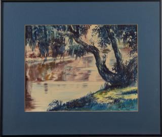 Appraisal: Wiley Churchill - New Orleans Louisiana River Landscape watercolor signed