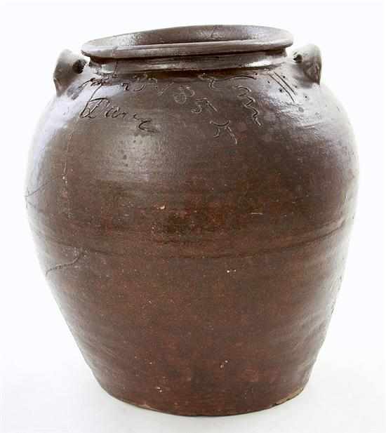 Appraisal: Southern slave-made stoneware storage jar signed Dave Edgefield South Carolina