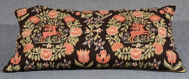 Appraisal: AN ANTIQUE SCANDANAVIAN NEEDLEWORK CUSHION decorated two stags amongst tulips