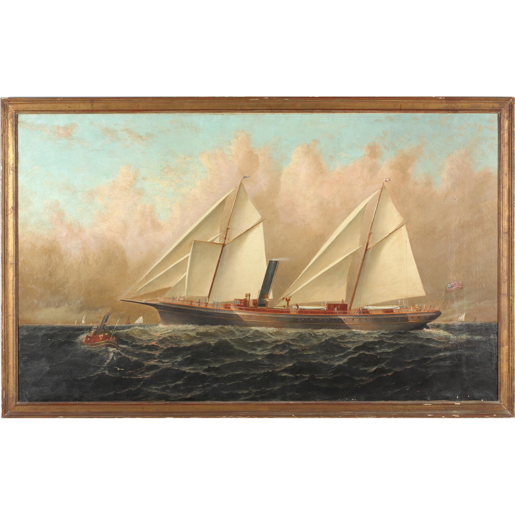 Appraisal: Elisha Baker NY CT - Steam Sail Merchant Ship oil