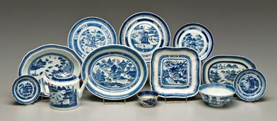 Appraisal: pieces Chinese export porcelain Nanking pattern coastal village scenes with