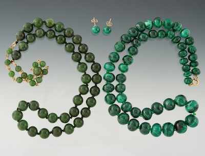 Appraisal: Two Hardstone Necklaces and Pair of Earrings Containing a graduated