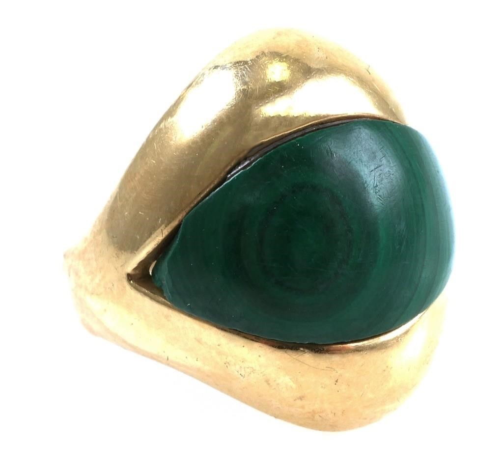 Appraisal: Signed MAZ and marked k with malachite stone Ring size