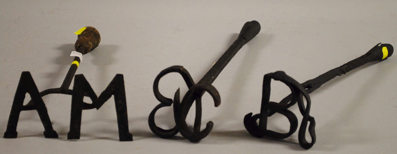 Appraisal: Three Wrought Iron Branding Irons including AM EC and B