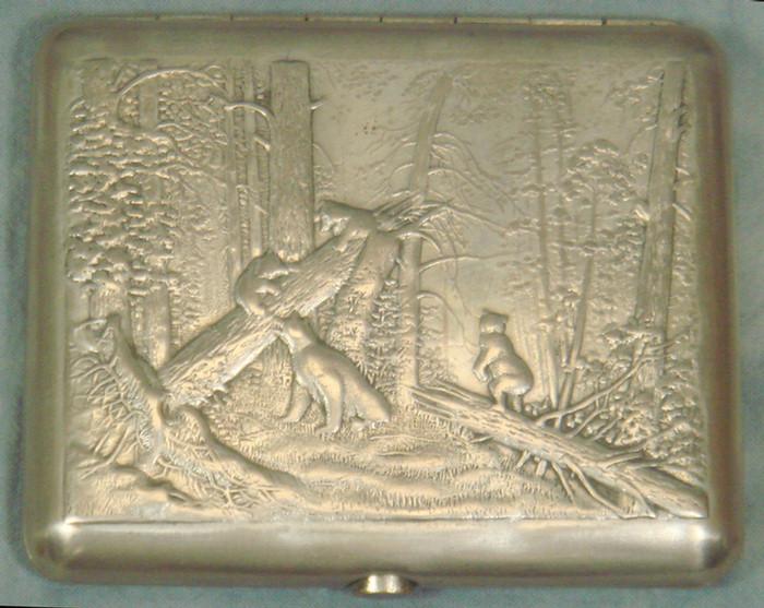 Appraisal: Russian cigarette case with embossed scene of a mother bear