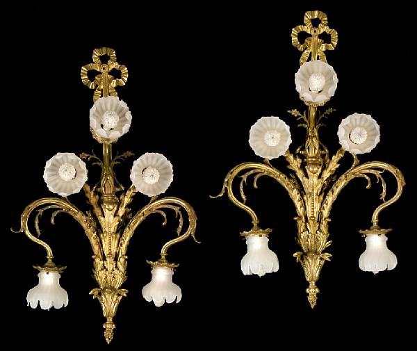 Appraisal: A pair of Louis XV style gilt bronze five light