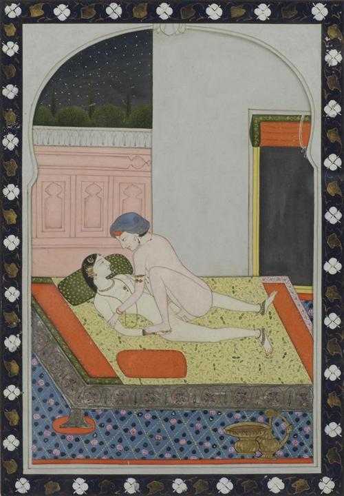 Appraisal: EROTIC MINIATURE India Pahari circa x cm Framed