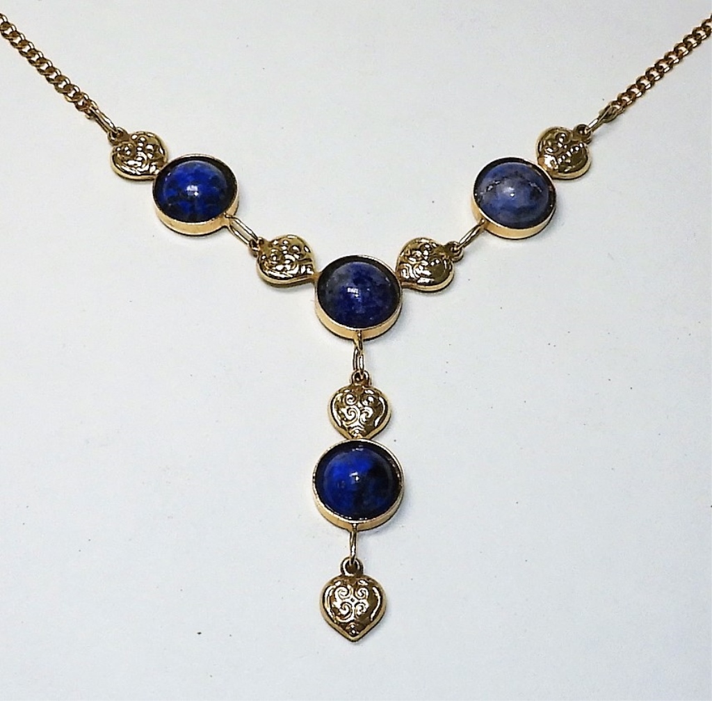 Appraisal: K GOLD LAPIS LAZULI CABOCHON DROP NECKLACE th CenturyPolished cabochon