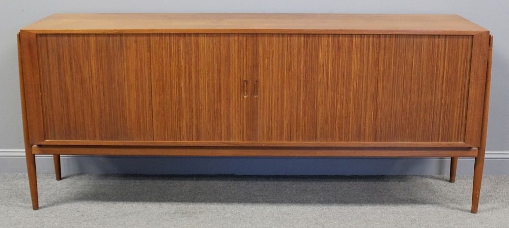 Appraisal: MIDCENTURY Finn Juhl Attr Teak Tambour Front Danish Server Great