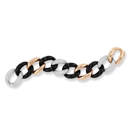 Appraisal: Two-Color Gold Black Onyx and Diamond Bracelet Estimate -